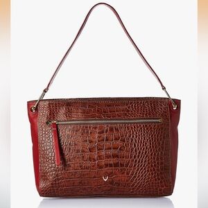 Hidesign EE Jupiter II Leather Shoulder Bag Croc Embossed Brown Red